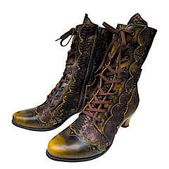 Simen 7829A gelb Stiefelette, gelbe Damen Stiefeletten Leder, barockstil Boot gelb, Simen Stiefeletten kaufen Kassedy