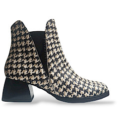 Hispanitas Marsell Damen Boot, Leder Chelsea Boots Damen Hahnentritt, Stiefelette mit 3,5 cm Absatz, schwarze weiße Chelsea Boot Leder, bequeme Damenboots, Kassedy Damen Schuhe online kaufen