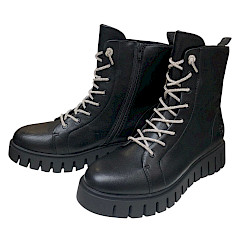 TT Bagatt Benisha Schwarz Boot, Damen Boots Silber Schnürschuhe, Lederimitat Boots online kaufen, stylishe Stiefeletten Kassedy