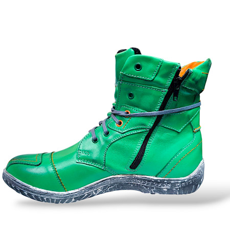 Kristofer 2050 grün orange, Statement Boots Damen, Wechselfußbett Damen Boot, giftgrüne Lederboots, warme Damen Stiefelette grün, Lederboots mit Innenfutter Damen, Damenboot weich gefüttert... Kristofer 2050 grün orange, Statement Boots Damen, Wechselfußbett Damen Boot, giftgrüne Lederboots, warme Damen Stiefelette grün, Lederboots mit Innenfutter Damen, Damenboot weich gefüttert...