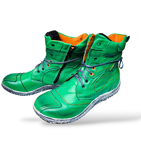 Kristofer 2050 grün orange, Statement Boots Damen, Wechselfußbett Damen Boot, giftgrüne Lederboots, warme Damen Stiefelette grün, Lederboots mit Innenfutter Damen, Damenboot weich gefüttert... Kristofer 2050 grün orange, Statement Boots Damen, Wechselfußbett Damen Boot, giftgrüne Lederboots, warme Damen Stiefelette grün, Lederboots mit Innenfutter Damen, Damenboot weich gefüttert...