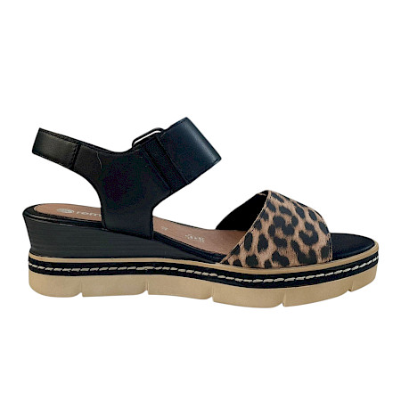 Remonte D2L53-03 Damen Sandalette in Schwarz und Natur mit Leo-Muster, Keilabsatz, Leder-Innensohle, verstellbare Klettverschlüsse, bequeme Sommer Sandale mit trendigem Animal-Print Remonte D2L53-03 Damen Sandalette in Schwarz und Natur mit Leo-Muster, Keilabsatz, Leder-Innensohle, verstellbare Klettverschlüsse, bequeme Sommer Sandale mit trendigem Animal-Print