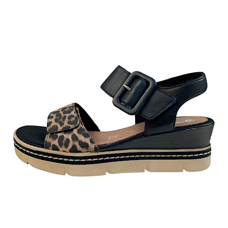 Remonte D2L53-03 Damen Sandalette in Schwarz und Natur mit Leo-Muster, Keilabsatz, Leder-Innensohle, verstellbare Klettverschlüsse, bequeme Sommer Sandale mit trendigem Animal-Print Remonte D2L53-03 Damen Sandalette in Schwarz und Natur mit Leo-Muster, Keilabsatz, Leder-Innensohle, verstellbare Klettverschlüsse, bequeme Sommer Sandale mit trendigem Animal-Print