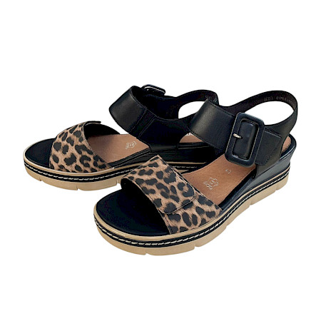 Remonte D2L53-03 Damen Sandalette in Schwarz und Natur mit Leo-Muster, Keilabsatz, Leder-Innensohle, verstellbare Klettverschlüsse, bequeme Sommer Sandale mit trendigem Animal-Print Remonte D2L53-03 Damen Sandalette in Schwarz und Natur mit Leo-Muster, Keilabsatz, Leder-Innensohle, verstellbare Klettverschlüsse, bequeme Sommer Sandale mit trendigem Animal-Print