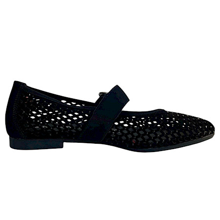 Remonte d0k18-02 schwarzer Slipper mit filigran durchbrochenem Muster und schmalem Riemen mit silberner Schnalle – elegant, luftig und stilvoll gestaltet. Remonte d0k18-02 schwarzer Slipper mit filigran durchbrochenem Muster und schmalem Riemen mit silberner Schnalle – elegant, luftig und stilvoll gestaltet.