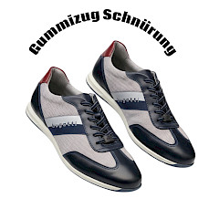 Bugatti A9Q Schnürer in Blau/Hellgrau aus Leder mit Microfaser-Innenfutter, Gummischnürung und austauschbarer Einlegesohle. Größen 41–47.