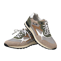 Australian UO5 Herren Schnürer Beige Grün aus Vollleder mit austauschbarer Einlegesohle, sportlich-eleganter Leder Sneaker