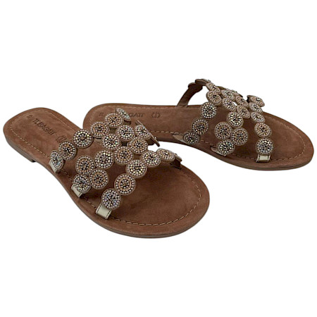 TT Bagatt Pantoletten Damen gold metallic glitzer Sandalen mit Strass Stern Design Leder leicht sommerlich elegant TT Bagatt Pantoletten Damen gold metallic glitzer Sandalen mit Strass Stern Design Leder leicht sommerlich elegant