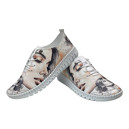 Artiker 58C3080 Damen Sneaker weiß mit Gesichts-Print aus Vollleder, ultraleichte flexible Sohle, austauschbare Einlegesohle Artiker 58C3080 Damen Sneaker weiß mit Gesichts-Print aus Vollleder, ultraleichte flexible Sohle, austauschbare Einlegesohle