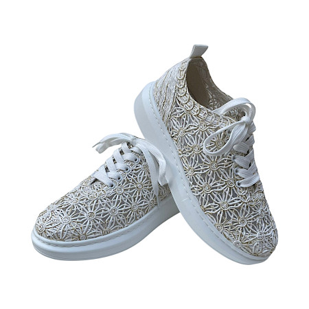Artiker Sneaker Damen beige leicht Mesh luftdurchlässig geflochten florales Muster Sommerschuh bequem mit Ledersohle modern Artiker Sneaker Damen beige leicht Mesh luftdurchlässig geflochten florales Muster Sommerschuh bequem mit Ledersohle modern