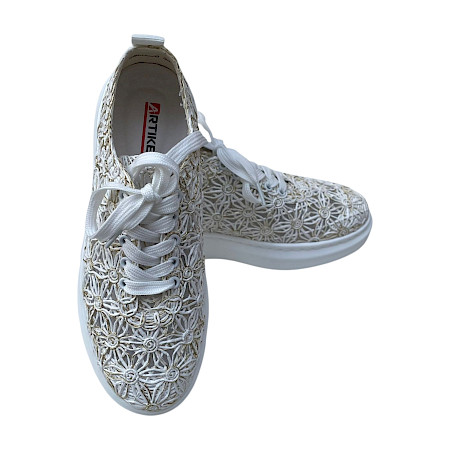 Artiker Sneaker Damen beige leicht Mesh luftdurchlässig geflochten florales Muster Sommerschuh bequem mit Ledersohle modern Artiker Sneaker Damen beige leicht Mesh luftdurchlässig geflochten florales Muster Sommerschuh bequem mit Ledersohle modern