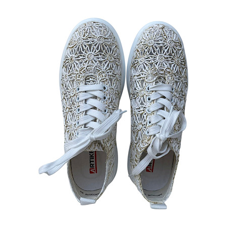 Artiker Sneaker Damen beige leicht Mesh luftdurchlässig geflochten florales Muster Sommerschuh bequem mit Ledersohle modern Artiker Sneaker Damen beige leicht Mesh luftdurchlässig geflochten florales Muster Sommerschuh bequem mit Ledersohle modern