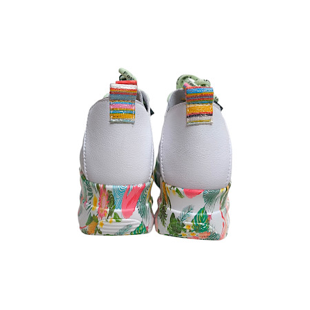 Artiker 58C0598 Sneaker weiß mit grünen Schnürbändern Damen, Vollleder Sneaker mit Keilabsatz und floraler Sohle, sehr leicht Artiker 58C0598 Sneaker weiß mit grünen Schnürbändern Damen, Vollleder Sneaker mit Keilabsatz und floraler Sohle, sehr leicht