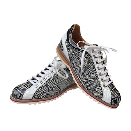 Moderner Laura Vita Achille 12 Damen Schnürschuh in Noir aus Vollleder mit schwarz-weißem Muster, Schnürung und herausnehmbarer Einlegesohle – ein stylischer und komfortabler Designer-Sneaker.... Moderner Laura Vita Achille 12 Damen Schnürschuh in Noir aus Vollleder mit schwarz-weißem Muster, Schnürung und herausnehmbarer Einlegesohle – ein stylischer und komfortabler Designer-Sneaker....