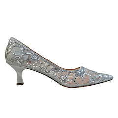 Laura Vita Mima 01 Damen Pumps in Silber mit Glitzer, eleganter Hochzeitsschuh mit transparentem Obermaterial, Ledersohle innen, bequemer Absatz ca. 3 cm, festlicher Damenschuh für Abendkleid und besondere Anlässe