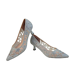 Laura Vita Mima 01 Damen Pumps in Silber mit Glitzer, eleganter Hochzeitsschuh mit transparentem Obermaterial, Ledersohle innen, bequemer Absatz ca. 3 cm, festlicher Damenschuh für Abendkleid und besondere Anlässe