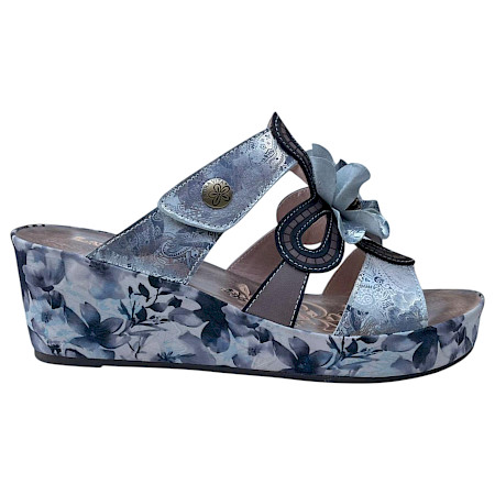 Laura Vita Sandalette gris grau Damen Keilsandale mit Blume Muster Leder elegant sommerlich Plateau Laura Vita Sandalette gris grau Damen Keilsandale mit Blume Muster Leder elegant sommerlich Plateau