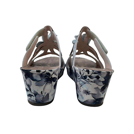 Laura Vita Sandalette gris grau Damen Keilsandale mit Blume Muster Leder elegant sommerlich Plateau Laura Vita Sandalette gris grau Damen Keilsandale mit Blume Muster Leder elegant sommerlich Plateau