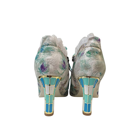 Extravagante Laura Vita Alcbaneo 14 Damen Absatzschuhe in Vert (Grün) aus Vollleder mit floralem Muster, Schnürung, Reißverschluss und dekorativem Absatz – ein stilvoller und kreativer... Extravagante Laura Vita Alcbaneo 14 Damen Absatzschuhe in Vert (Grün) aus Vollleder mit floralem Muster, Schnürung, Reißverschluss und dekorativem Absatz – ein stilvoller und kreativer...