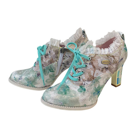 Extravagante Laura Vita Alcbaneo 14 Damen Absatzschuhe in Vert (Grün) aus Vollleder mit floralem Muster, Schnürung, Reißverschluss und dekorativem Absatz – ein stilvoller und kreativer... Extravagante Laura Vita Alcbaneo 14 Damen Absatzschuhe in Vert (Grün) aus Vollleder mit floralem Muster, Schnürung, Reißverschluss und dekorativem Absatz – ein stilvoller und kreativer...