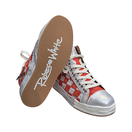 Rebecca W zwavecross115v5 Snowwhite silver suede rosso, High Top Sneaker aus Leder, mit Reißverschluss und Schnürung Rebecca W zwavecross115v5 Snowwhite silver suede rosso, High Top Sneaker aus Leder, mit Reißverschluss und Schnürung
