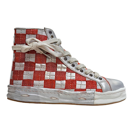 Rebecca W zwavecross115v5 Snowwhite silver suede rosso, High Top Sneaker aus Leder, mit Reißverschluss und Schnürung Rebecca W zwavecross115v5 Snowwhite silver suede rosso, High Top Sneaker aus Leder, mit Reißverschluss und Schnürung