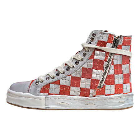 Rebecca W zwavecross115v5 Snowwhite silver suede rosso, High Top Sneaker aus Leder, mit Reißverschluss und Schnürung Rebecca W zwavecross115v5 Snowwhite silver suede rosso, High Top Sneaker aus Leder, mit Reißverschluss und Schnürung