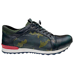 Kristofer 1414 Herren Slipper grün mit Muster, Vollleder Schuh mit Gummischnürung, bequemer flexibler Lederschuh mit starkem Halt