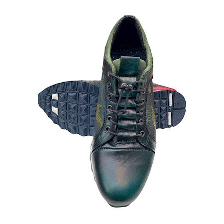 Kristofer 1414 Herren Slipper grün mit Muster, Vollleder Schuh mit Gummischnürung, bequemer flexibler Lederschuh mit starkem Halt Kristofer 1414 Herren Slipper grün mit Muster, Vollleder Schuh mit Gummischnürung, bequemer flexibler Lederschuh mit starkem Halt