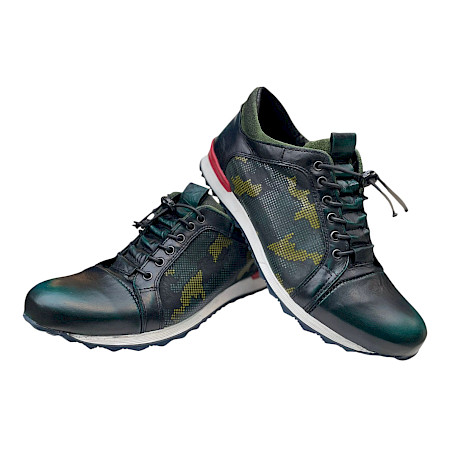 Kristofer 1414 Herren Slipper grün mit Muster, Vollleder Schuh mit Gummischnürung, bequemer flexibler Lederschuh mit starkem Halt Kristofer 1414 Herren Slipper grün mit Muster, Vollleder Schuh mit Gummischnürung, bequemer flexibler Lederschuh mit starkem Halt