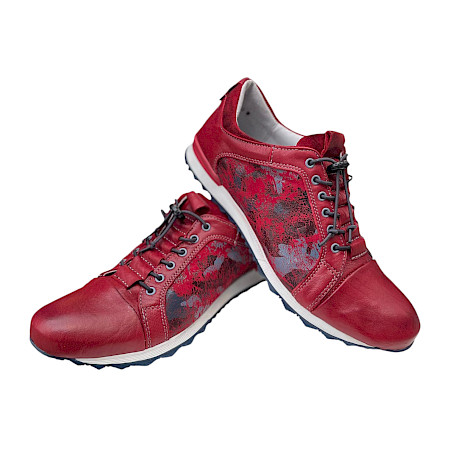 Kristofer 1414 Herren Slipper rot mit Muster, Vollleder Schuh mit Gummischnürung, bequemer flexibler Lederschuh mit starkem Halt Kristofer 1414 Herren Slipper rot mit Muster, Vollleder Schuh mit Gummischnürung, bequemer flexibler Lederschuh mit starkem Halt