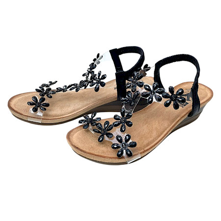 2GO 8910823 Sandale Damen schwarz Keilabsatz leicht elegant Strass Blumen Sommer Schuhe bequem 2GO 8910823 Sandale Damen schwarz Keilabsatz leicht elegant Strass Blumen Sommer Schuhe bequem