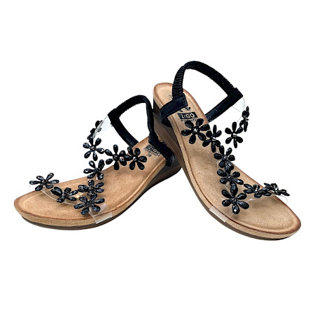 2GO 8910823 Sandale Damen schwarz Keilabsatz leicht elegant Strass Blumen Sommer Schuhe bequem 2GO 8910823 Sandale Damen schwarz Keilabsatz leicht elegant Strass Blumen Sommer Schuhe bequem