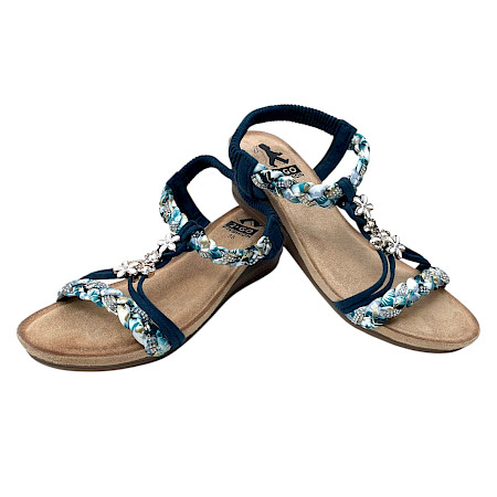 2GO 8910808 Sandale Damen blau Sommer leicht bequem elastisch geflochten Strass Blumen Sandalen modisch 2GO 8910808 Sandale Damen blau Sommer leicht bequem elastisch geflochten Strass Blumen Sandalen modisch