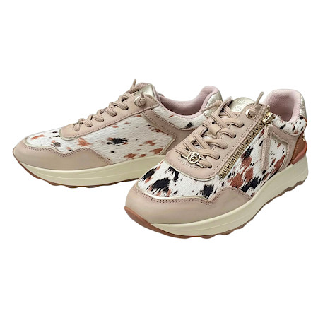 Carmela 164360 Damen-Sneaker in Beige aus Leder mit braunen und schwarzen Fell-Optik-Details, goldfarbenem Reißverschluss und heller Plateausohle. Bequemer Leder-Sneaker mit Schnürung, seitlichem... Carmela 164360 Damen-Sneaker in Beige aus Leder mit braunen und schwarzen Fell-Optik-Details, goldfarbenem Reißverschluss und heller Plateausohle. Bequemer Leder-Sneaker mit Schnürung, seitlichem...