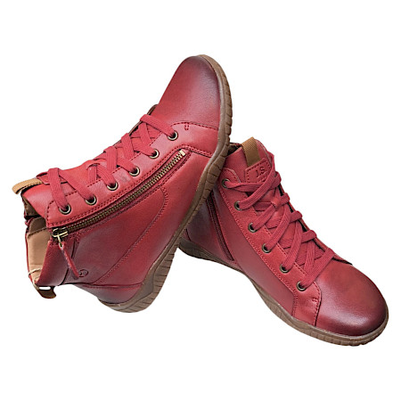 Josef Seibel Wynona 15 Damen-Barfußstiefelette in Hibiscus Rot aus Rindsleder mit Weite G, flexibler Gummi-Kork-Sohle, Schnürung und seitlichem Reißverschluss – bequemer roter Damen-Boot bei... Josef Seibel Wynona 15 Damen-Barfußstiefelette in Hibiscus Rot aus Rindsleder mit Weite G, flexibler Gummi-Kork-Sohle, Schnürung und seitlichem Reißverschluss – bequemer roter Damen-Boot bei...