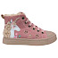 Shoesme SH25W035-C Kinder-Schnürschuh in Pink mit Einhorn, Sternen und Glitzerdetails, herausnehmbarem Fußbett, Lederfutter und seitlichem Reißverschluss.