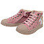 Shoesme SH25W035-C Kinder-Schnürschuh in Pink mit Einhorn, Sternen und Glitzerdetails, herausnehmbarem Fußbett, Lederfutter und seitlichem Reißverschluss.
