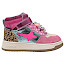 Shoesme NO25W100-K halbhoher Kinder-Sneaker in Pink Metallic mit Leo-Detail, Neon-Stern, Klettverschluss, herausnehmbarer Einlegesohle und dekorativen Schnürsenkel-Anhängern.
