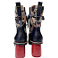Laura Vita EVCAO 01 Damen-Leder-Stiefelette in Charbon mit floralem Multicolor-Muster, Schmetterlings- und Libellenmotiven, schwarzen Satinbändern, Reißverschluss und 7 cm Blockabsatz – außergewöhnliche Laura Vita Stiefelette bei kassedy.de.