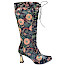 Laura Vita Oanelo 02 Damenstiefel aus Echtleder mit buntem Blumenmuster, Glitzerdetails, Schnürung, Reißverschluss und 6 cm Absatz.