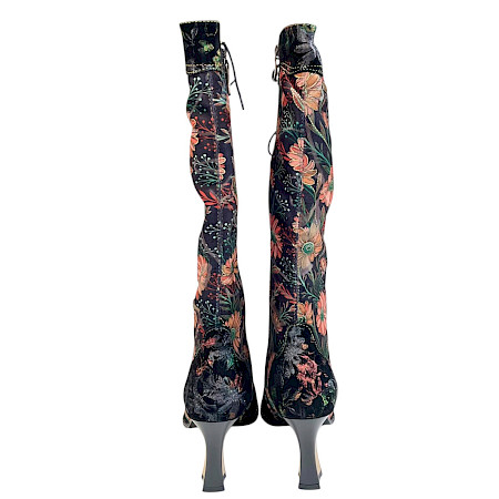 Laura Vita Oanelo 02 Damenstiefel aus Echtleder mit buntem Blumenmuster, Glitzerdetails, Schnürung, Reißverschluss und 6 cm Absatz. Laura Vita Oanelo 02 Damenstiefel aus Echtleder mit buntem Blumenmuster, Glitzerdetails, Schnürung, Reißverschluss und 6 cm Absatz.