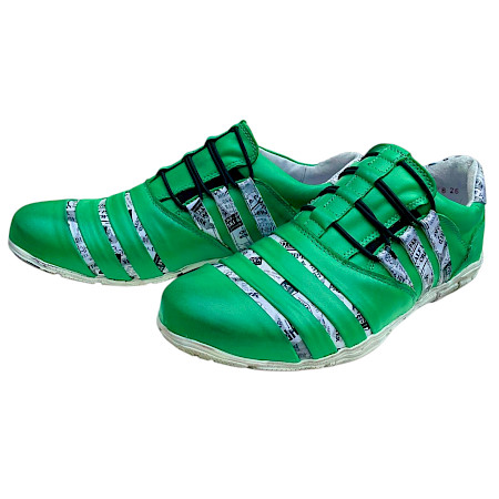 Kristofer 215 Slipper grün schrift 62f Damen Slipper Leder leichter Schuh grüner Freizeitschuh modischer Slipper elastische Bänder außergewöhnliches Design kassedy.de Kristofer 215 Slipper grün schrift 62f Damen Slipper Leder leichter Schuh grüner Freizeitschuh modischer Slipper elastische Bänder außergewöhnliches Design kassedy.de