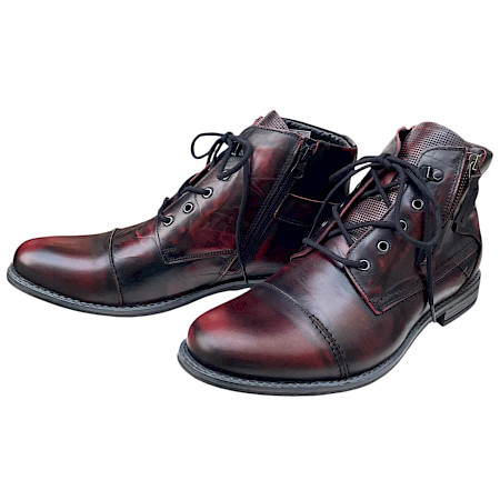 Krisbut 6921-4 Herren-Boot in Schwarz/Bordo aus echtem Leder mit bordeauxrotem Vintage-Farbverlauf, schwarzer Schnürung, seitlichem Reißverschluss und herausnehmbarer Einlegesohle –... Krisbut 6921-4 Herren-Boot in Schwarz/Bordo aus echtem Leder mit bordeauxrotem Vintage-Farbverlauf, schwarzer Schnürung, seitlichem Reißverschluss und herausnehmbarer Einlegesohle –...