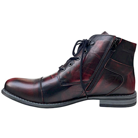 Krisbut 6921-4 Herren-Boot in Schwarz/Bordo aus echtem Leder mit bordeauxrotem Vintage-Farbverlauf, schwarzer Schnürung, seitlichem Reißverschluss und herausnehmbarer Einlegesohle –... Krisbut 6921-4 Herren-Boot in Schwarz/Bordo aus echtem Leder mit bordeauxrotem Vintage-Farbverlauf, schwarzer Schnürung, seitlichem Reißverschluss und herausnehmbarer Einlegesohle –...
