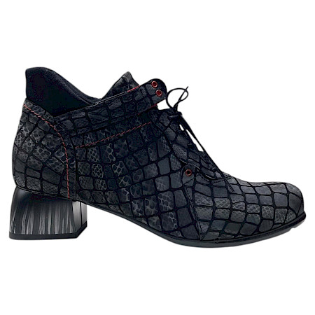 Simen 7013A Damen-Stiefelette in Grau und Schwarz aus echtem Leder mit außergewöhnlicher Struktur, roten Akzenten, Schnürung, Innenreißverschluss, austauschbarer Einlegesohle und komfortablem ca.... Simen 7013A Damen-Stiefelette in Grau und Schwarz aus echtem Leder mit außergewöhnlicher Struktur, roten Akzenten, Schnürung, Innenreißverschluss, austauschbarer Einlegesohle und komfortablem ca....