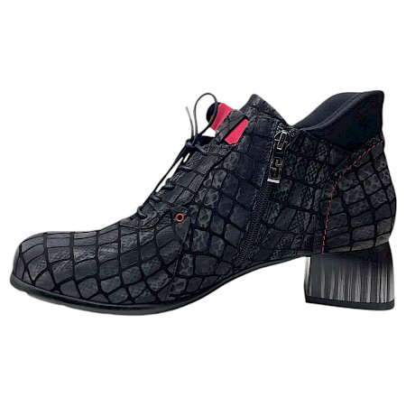 Simen 7013A Damen-Stiefelette in Grau und Schwarz aus echtem Leder mit außergewöhnlicher Struktur, roten Akzenten, Schnürung, Innenreißverschluss, austauschbarer Einlegesohle und komfortablem ca.... Simen 7013A Damen-Stiefelette in Grau und Schwarz aus echtem Leder mit außergewöhnlicher Struktur, roten Akzenten, Schnürung, Innenreißverschluss, austauschbarer Einlegesohle und komfortablem ca....