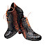 Simen 3123A Damen-Stiefelette in Grau-Braun-Orange mit auffälliger Struktur, orangefarbener Schnürung, Reißverschluss, austauschbarer Einlegesohle und bequemem ca. 3,5 cm Absatz – bei kassedy.de.