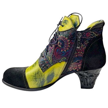 Simen 8475A Damen-Stiefelette in Schwarz-Grün mit farbenfrohem Ornament-Design, großzügiger Weite im Vorfuß, Schnürung, Innenreißverschluss, austauschbarer Einlegesohle und ca. 3,5–4 cm... Simen 8475A Damen-Stiefelette in Schwarz-Grün mit farbenfrohem Ornament-Design, großzügiger Weite im Vorfuß, Schnürung, Innenreißverschluss, austauschbarer Einlegesohle und ca. 3,5–4 cm...