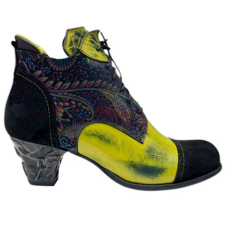 Simen 8475A Damen-Stiefelette in Schwarz-Grün mit farbenfrohem Ornament-Design, großzügiger Weite im Vorfuß, Schnürung, Innenreißverschluss, austauschbarer Einlegesohle und ca. 3,5–4 cm... Simen 8475A Damen-Stiefelette in Schwarz-Grün mit farbenfrohem Ornament-Design, großzügiger Weite im Vorfuß, Schnürung, Innenreißverschluss, austauschbarer Einlegesohle und ca. 3,5–4 cm...
